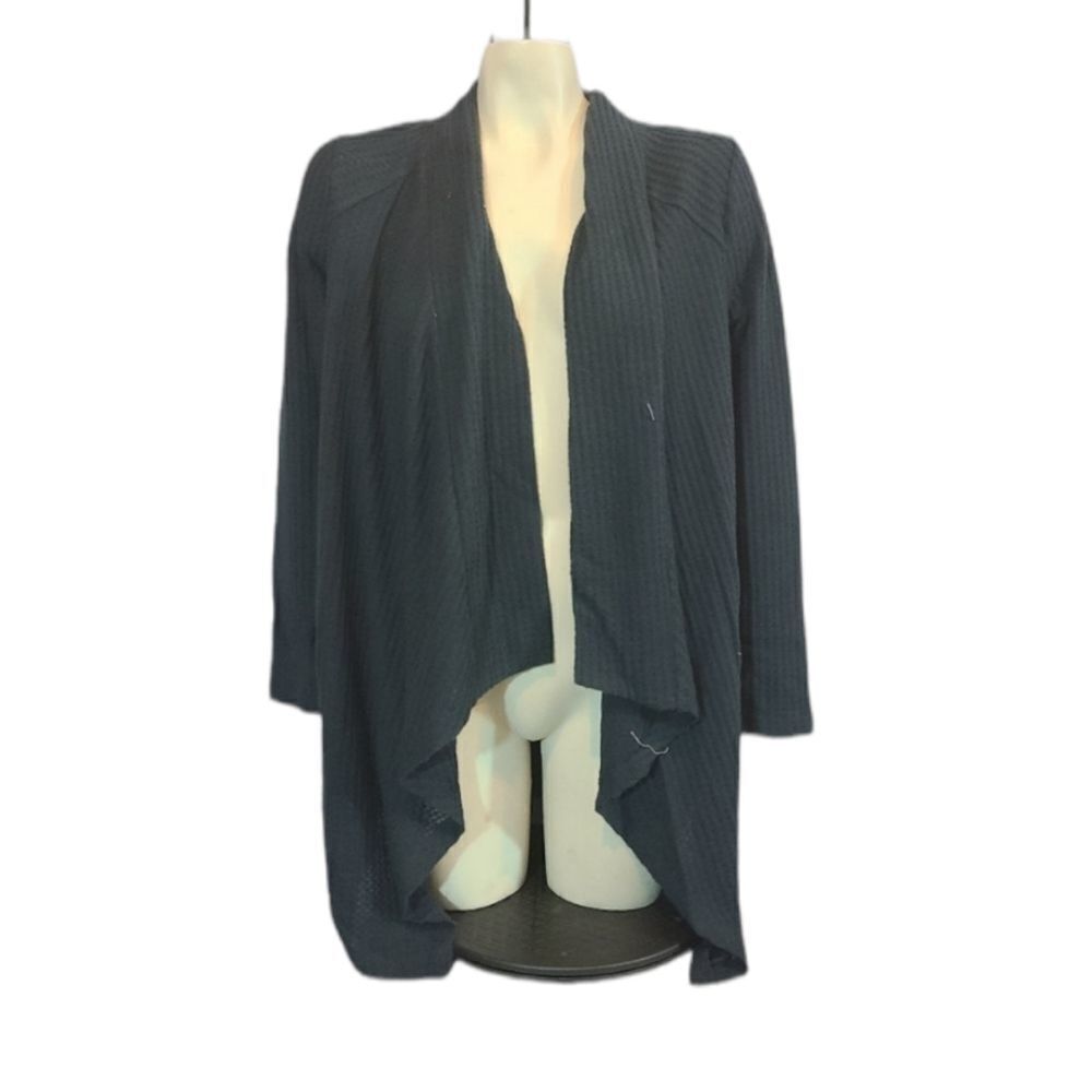 Bobeau Charcoal Waffle Knit Drape Front Cardigan Size XS